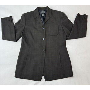 Dark Academia Vintage 90s Lafayette 148 Plaid Wool Blazer Brown Black USA Sz 8
